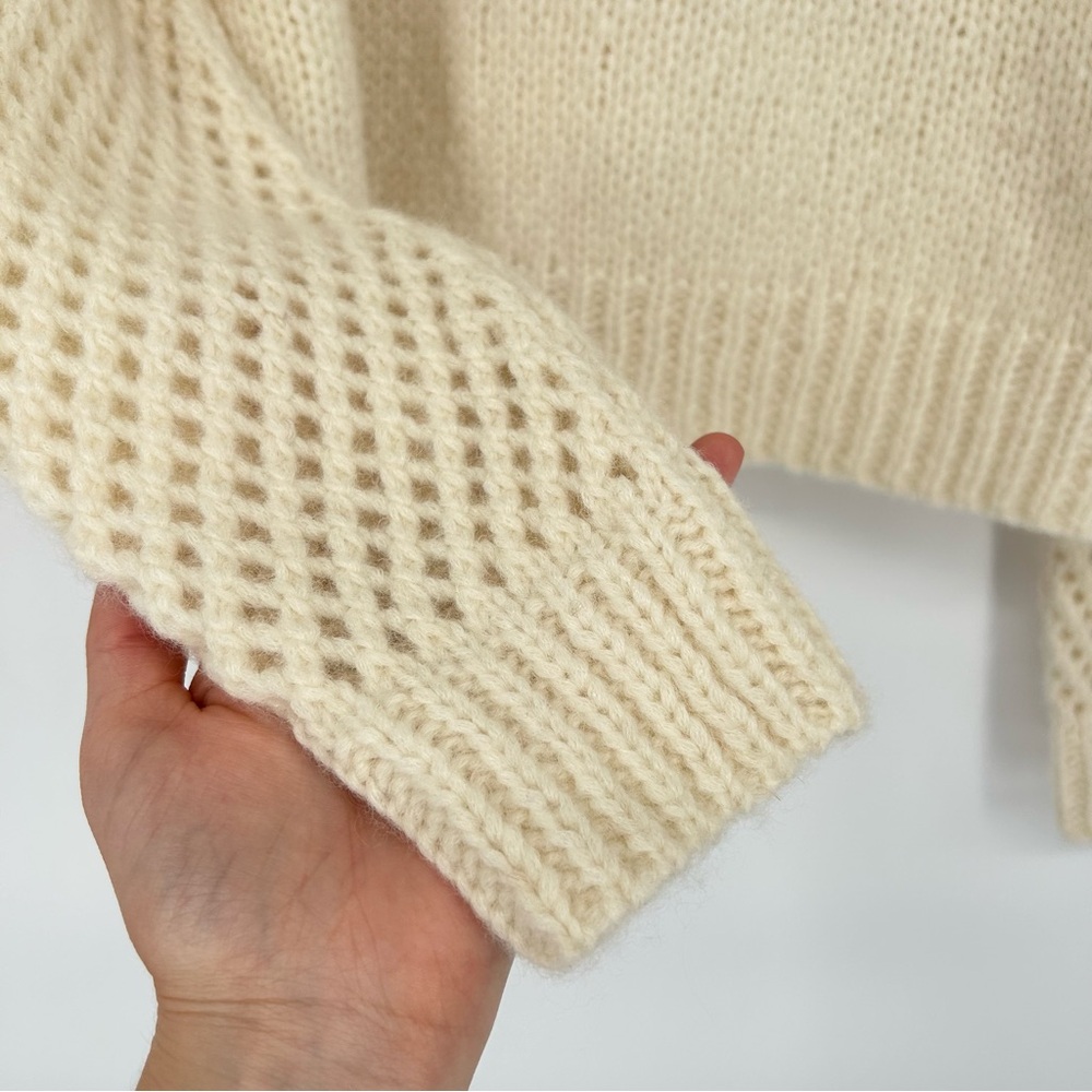 LoveShackFancy Rosie Heritage Pullover Sweater Alpaca Merino Wool Knit XS Snow - Picture 6 of 9